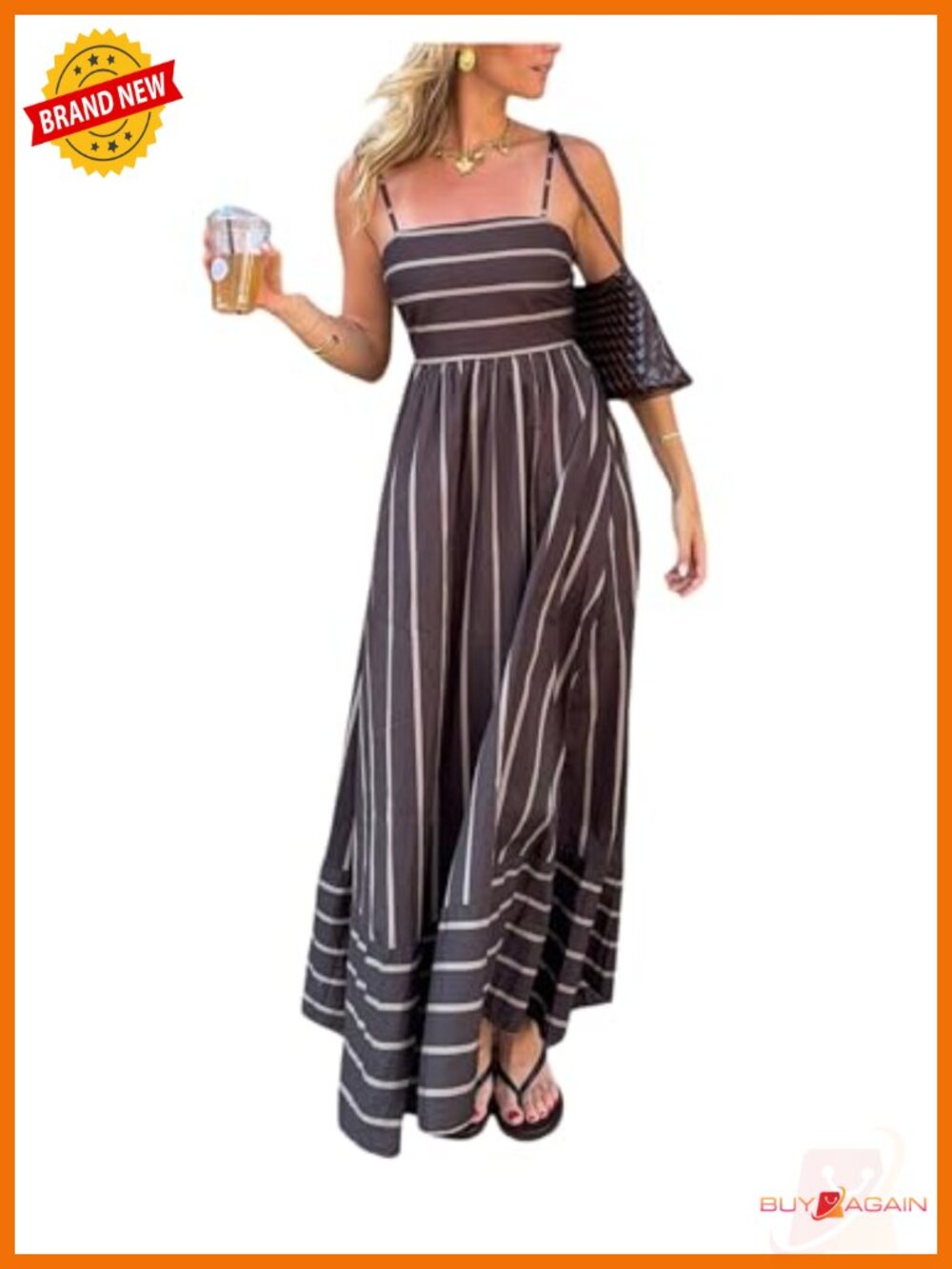 Milumia Striped Backless Flowy Cami Maxi Dress Vacation